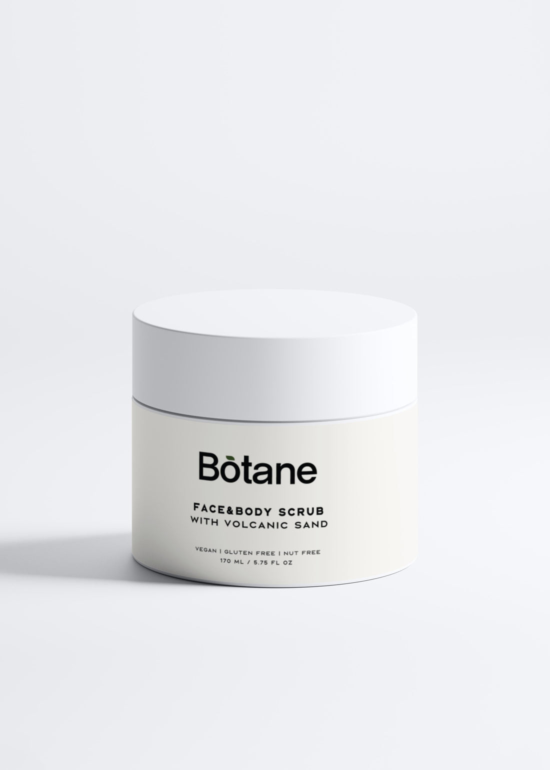 Botane face and body scrub jar on a white background
